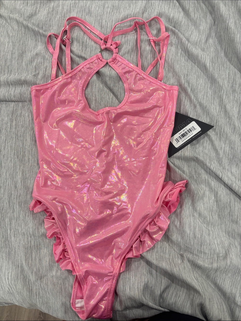 Shimmery Pink Halter Ruffle Bodysuit - Picture 2 of 2